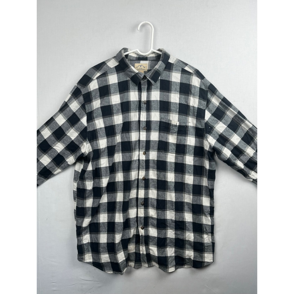 Blue‎ Mountain Mens Buffalo Plaid Flannel Shirt XLT Tall Black White Cotton 1736